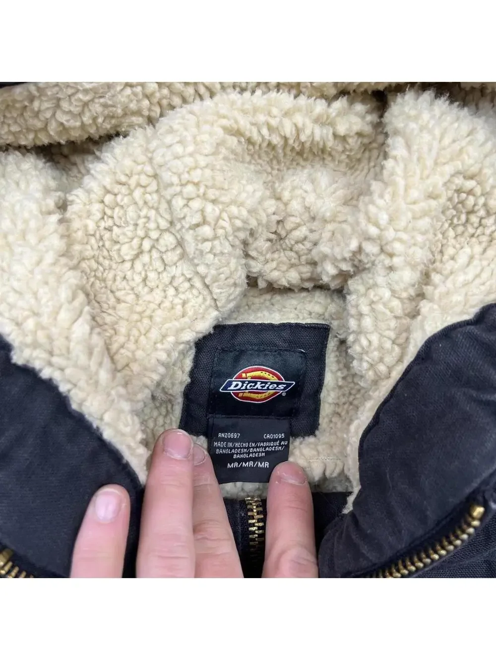 vintage dickies faded black sherpa lined workwear jacket size medium